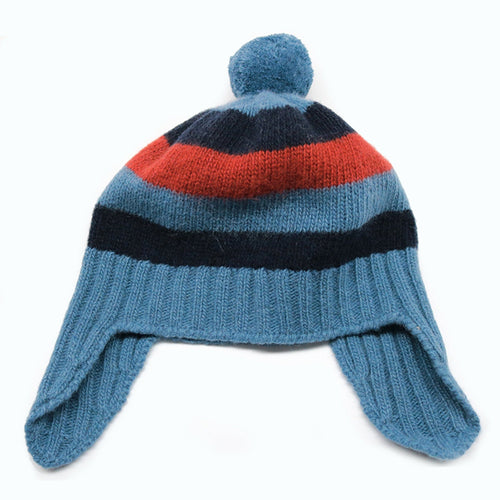 BABY STRIPED EARFLAP WITH POM POM