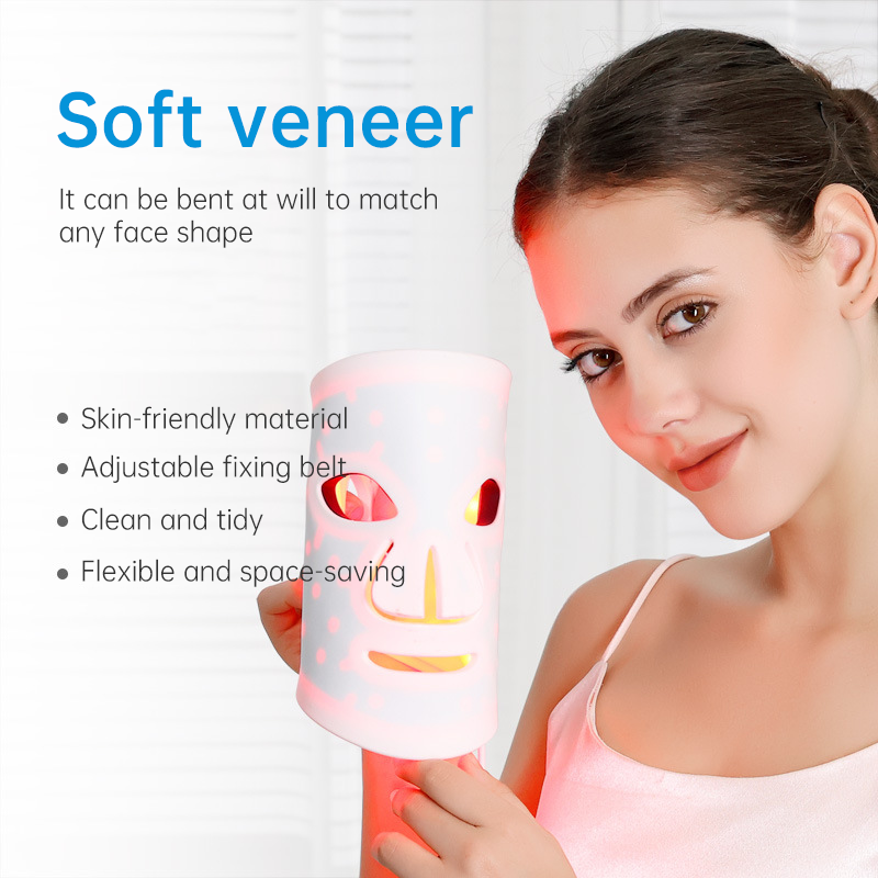 LED Color Light Home Beauty Device with Red, Blue, Green, and Purple Light Mask, 98 Light Beads for Facial Phototherapy Mask